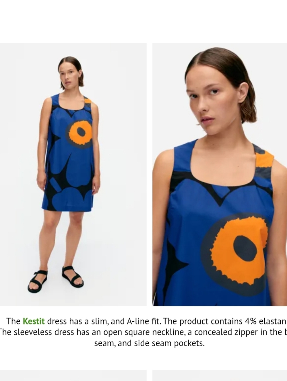 Marimekko Kestit Blue Unikko Cotton Dress Size 34 - Picture 3 of 10